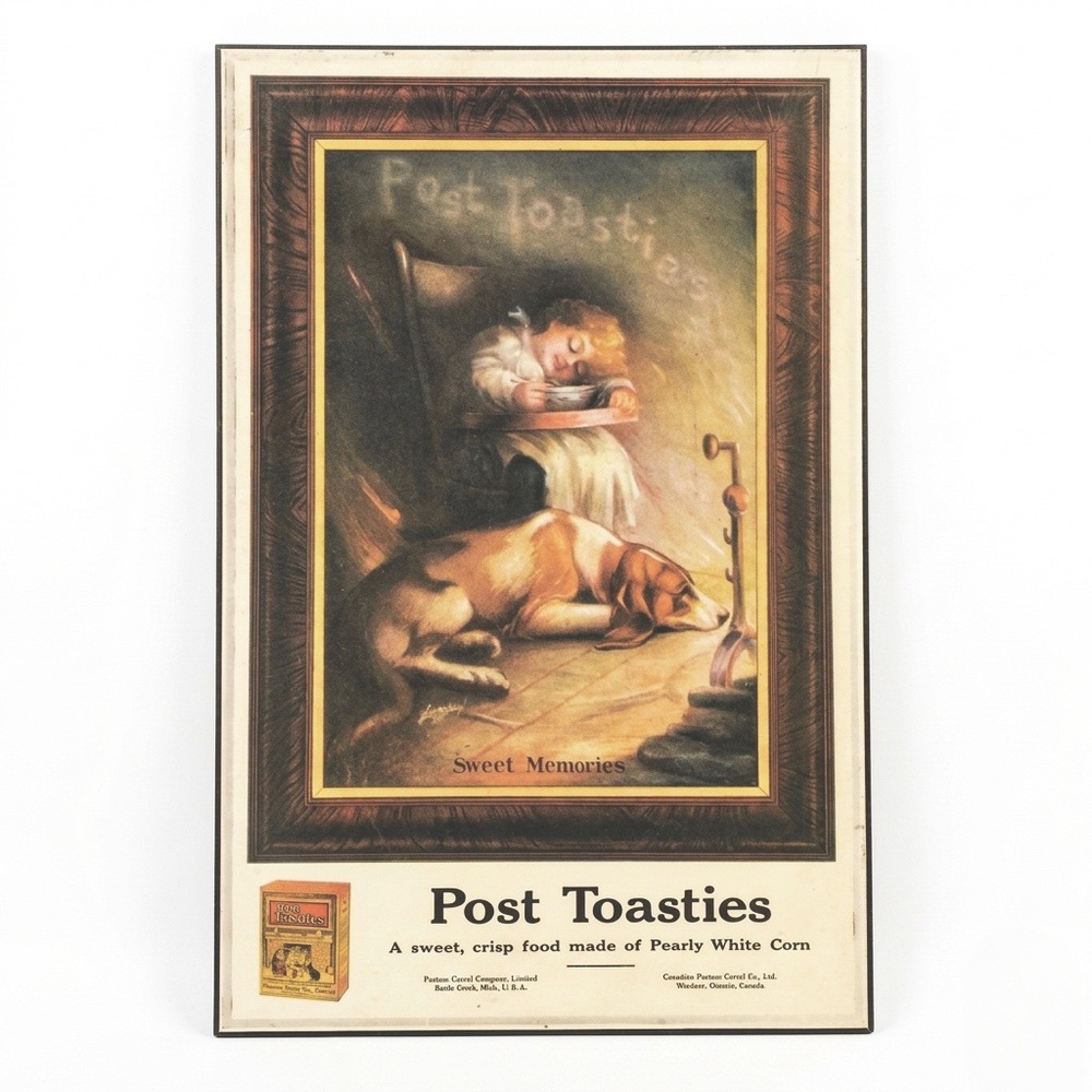 POST TOASTIES Vintage 1920s Corn Flakes “Sweet Memories" Advertising Print Art